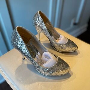 Shimmering Silver Glitter Heels